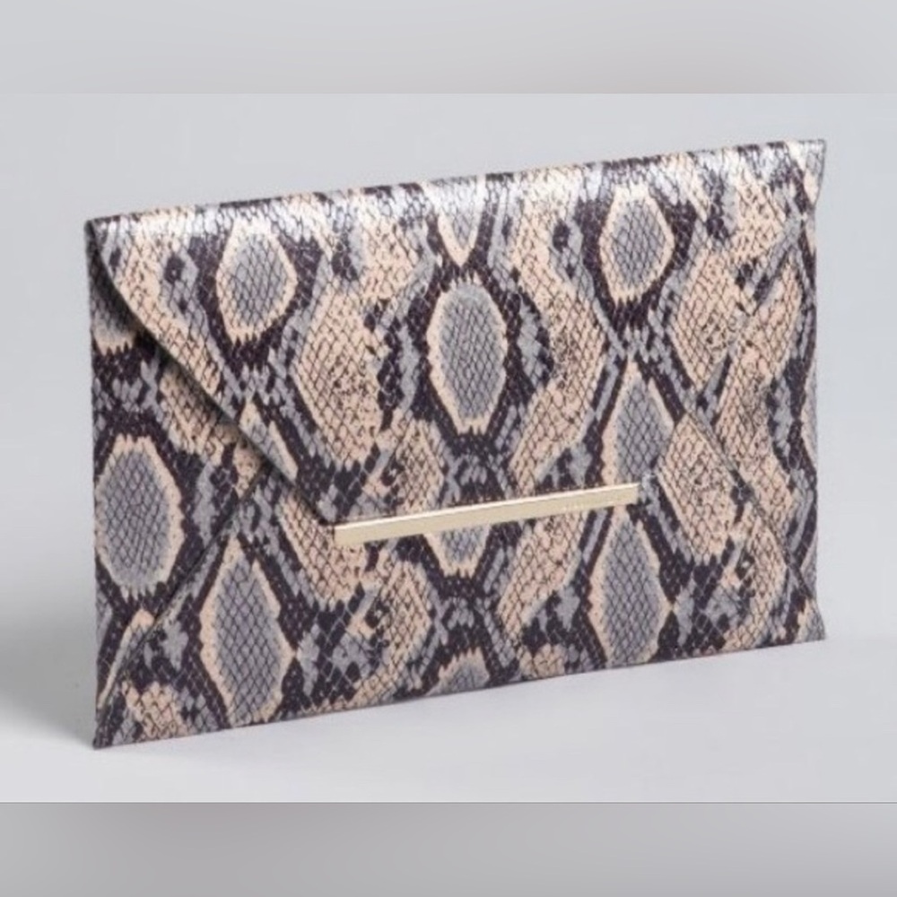 BCBGMAXAZRIA “Harlow” Snakeskin Embossed Envelope Clutch
